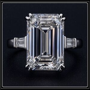 NEW WHITE GOLD SQUARE CUT 9ct BAGUETTE EMERALD SIMULATED  RING